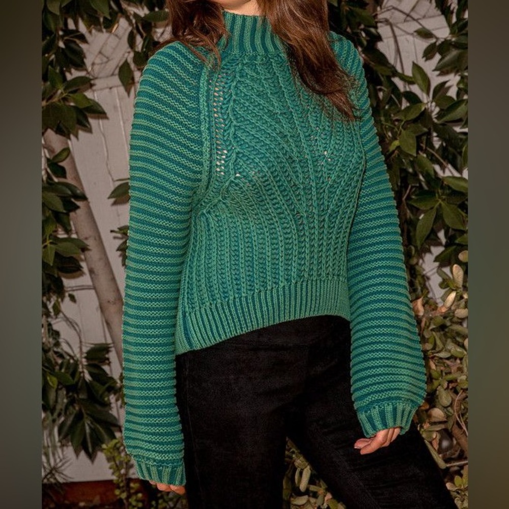 Free People Sweetheart Sweater Chunky Rib Knit Mock Neck Pullover Sweater